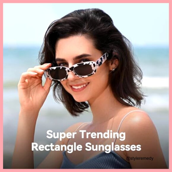 Retro Rectangle Sunglasses with UV400 Protection, Plastic Frame main image 7